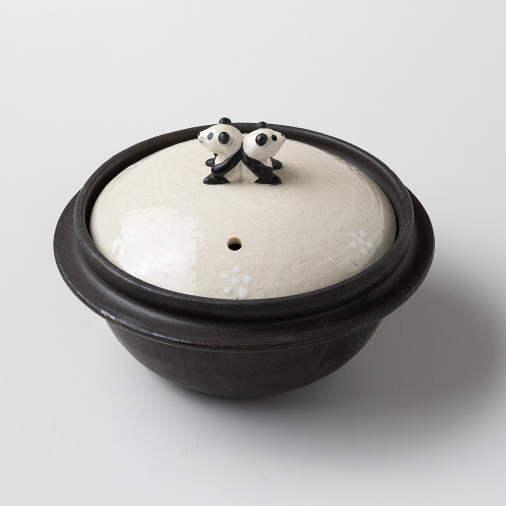 ふたごパンダ土鍋 500cc Two pand's handle ceramic pot 500㏄