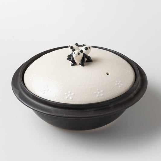 三つ子パンダ　土鍋　Three pand's handle ceramic stew pot