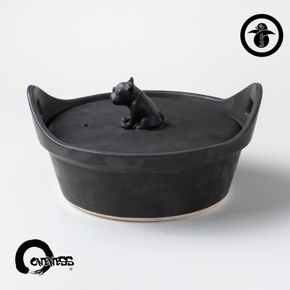Donabe by Makoto Makita French Bulldog rid wood handle ceramic stew pot/牧田亮　フレンチブルドッグ土鍋　French Bulldog rid wood handle ceramic stew pot　Donabe　